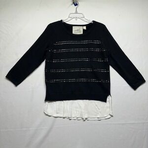 Anthropologie Angel of the North Black Knit Top Layered Look Pullover Womens S